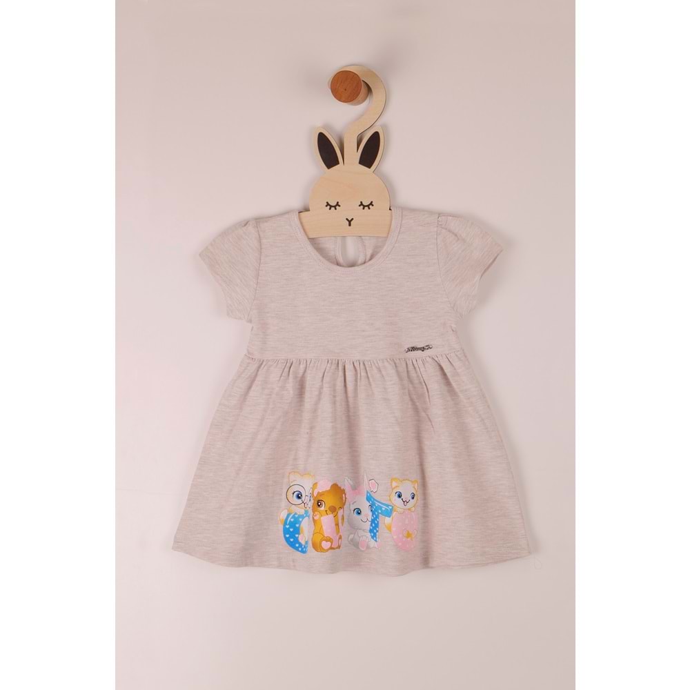 Kız Çocuk Elbise Fare Baskılı - Kahve Melanj (86/110)