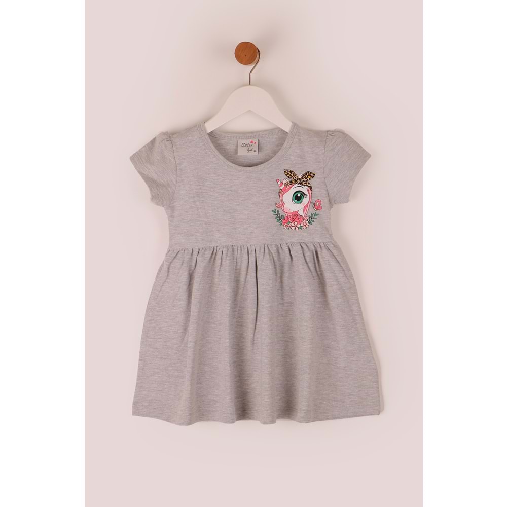 Kız Çocuk Elbise Unicorncuk Baskılı - Gri (98/122)