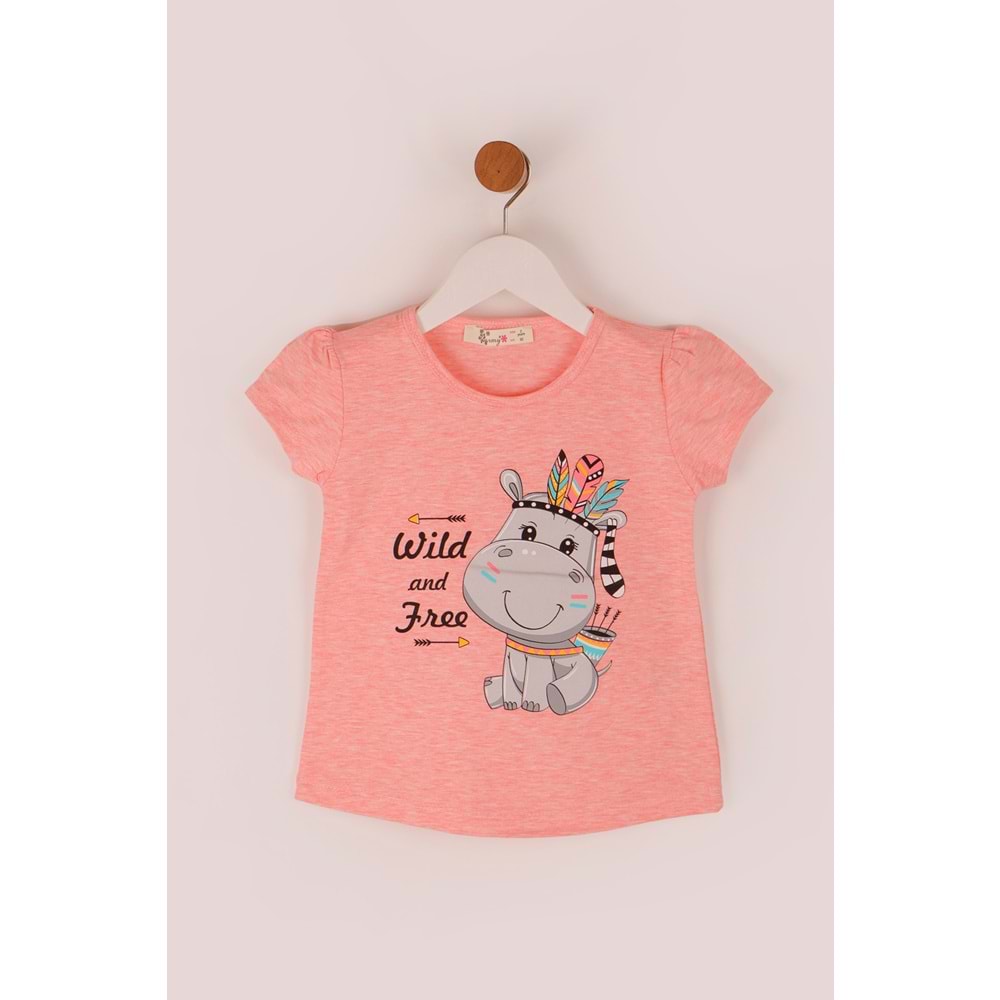 Kız Çocuk Tişört Kızılderili At Baskılı - Yavruağzı (92/116)