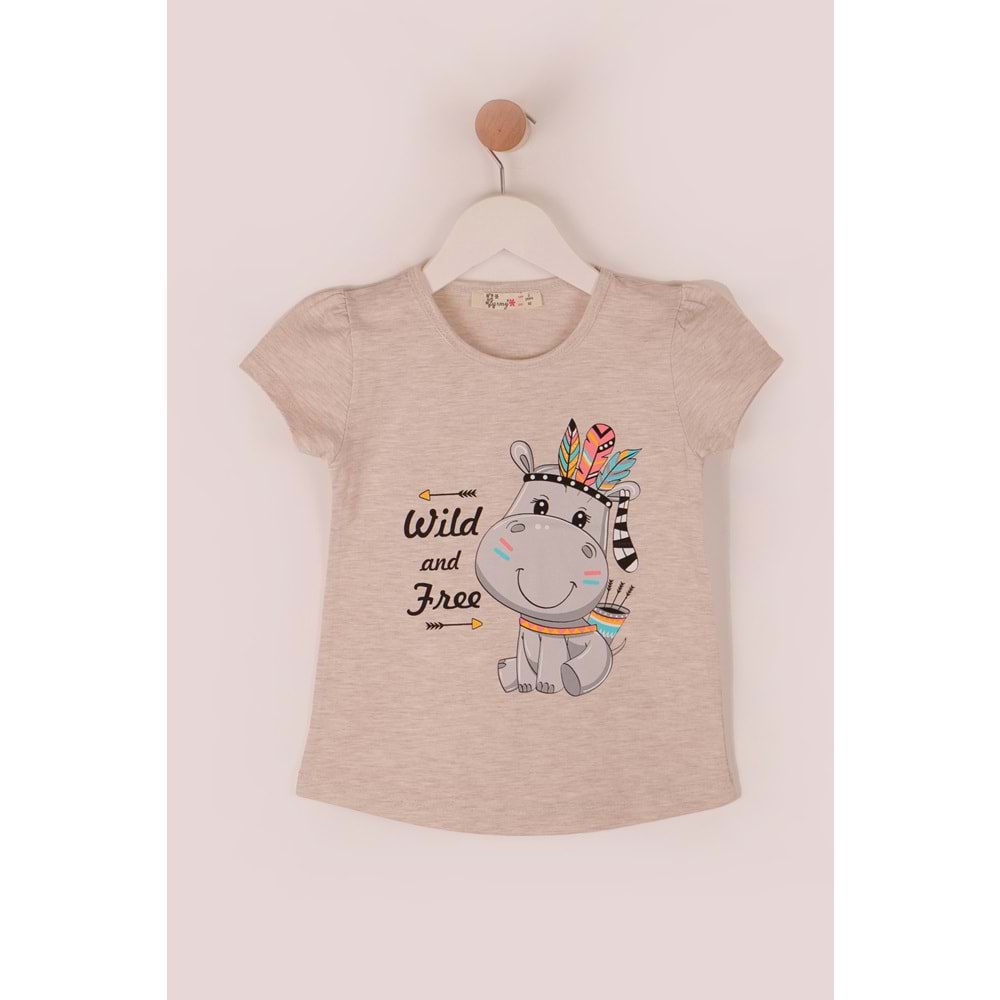 Kız Çocuk Tişört Kızılderili At Baskılı - Kahve (92/116)