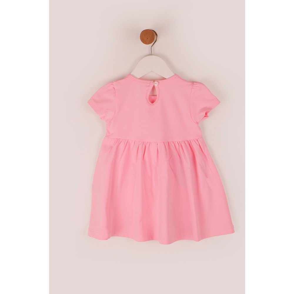 Kız Çocuk Elbise Tavşanlı Baskılı - Bebe Pembesi (74/98)