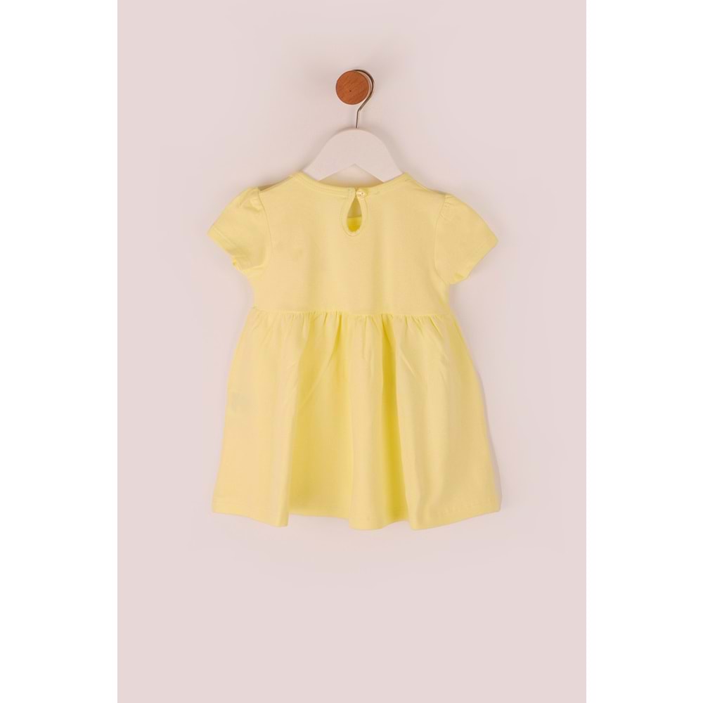 Kız Çocuk Elbise Tavşanlı Baskılı - Sarı (74/98)