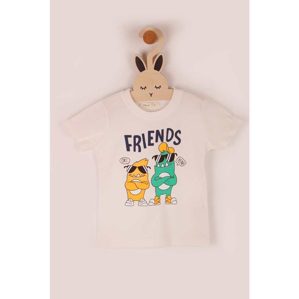 Erkek Çocuk Tişört Friends Baskılı - Krem (98/122)