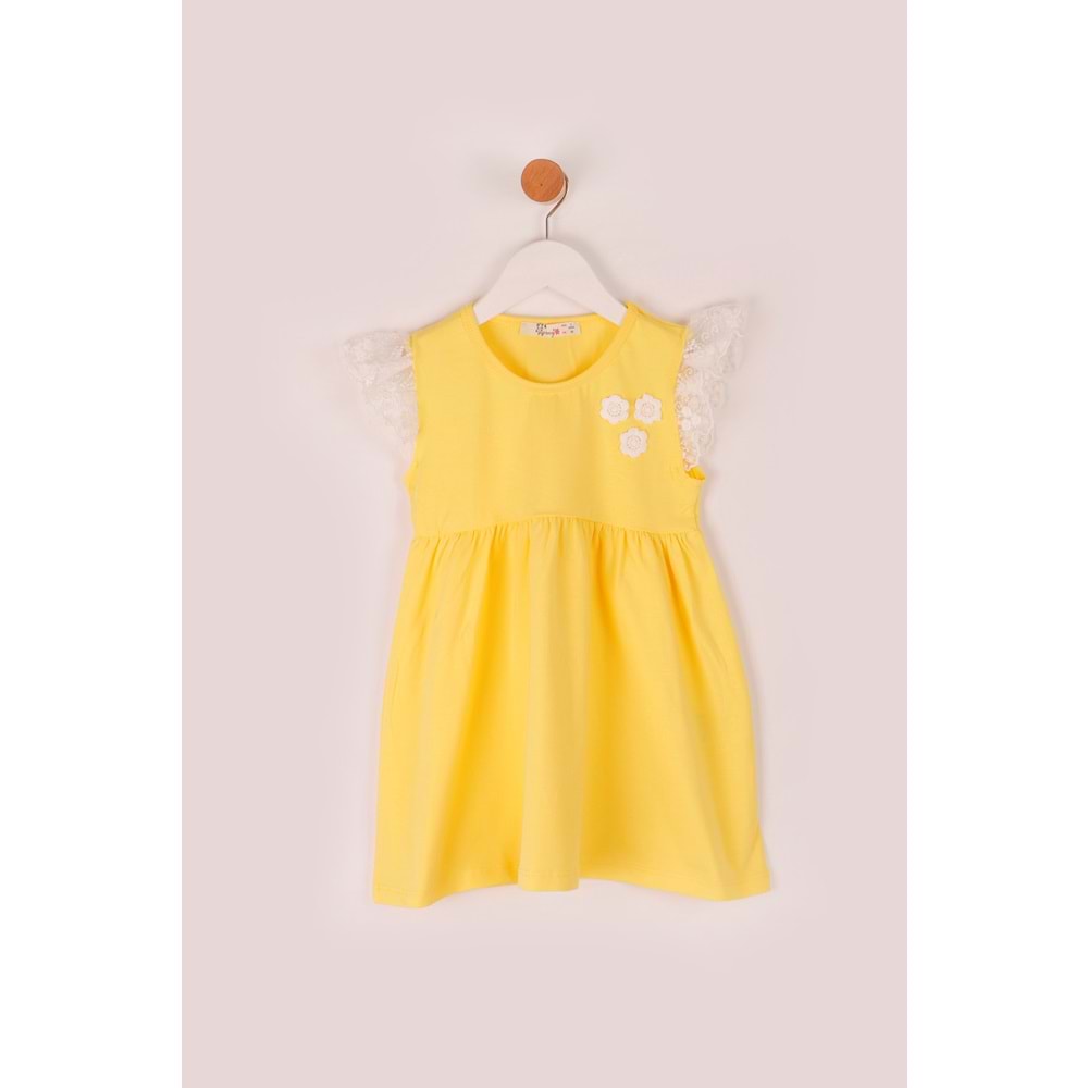 Kız Çocuk Elbise Çiçekli Dantel - Sarı (98/122)
