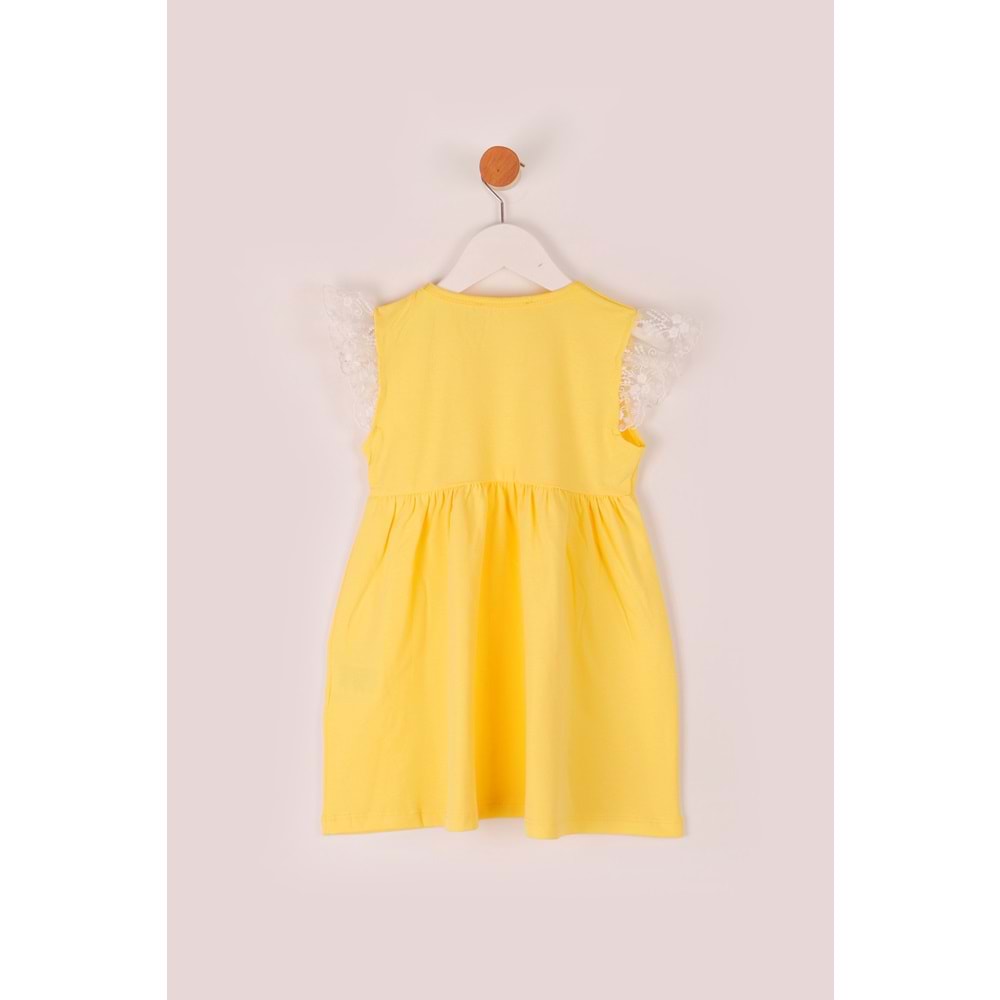 Kız Çocuk Elbise Çiçekli Dantel - Sarı (98/122)