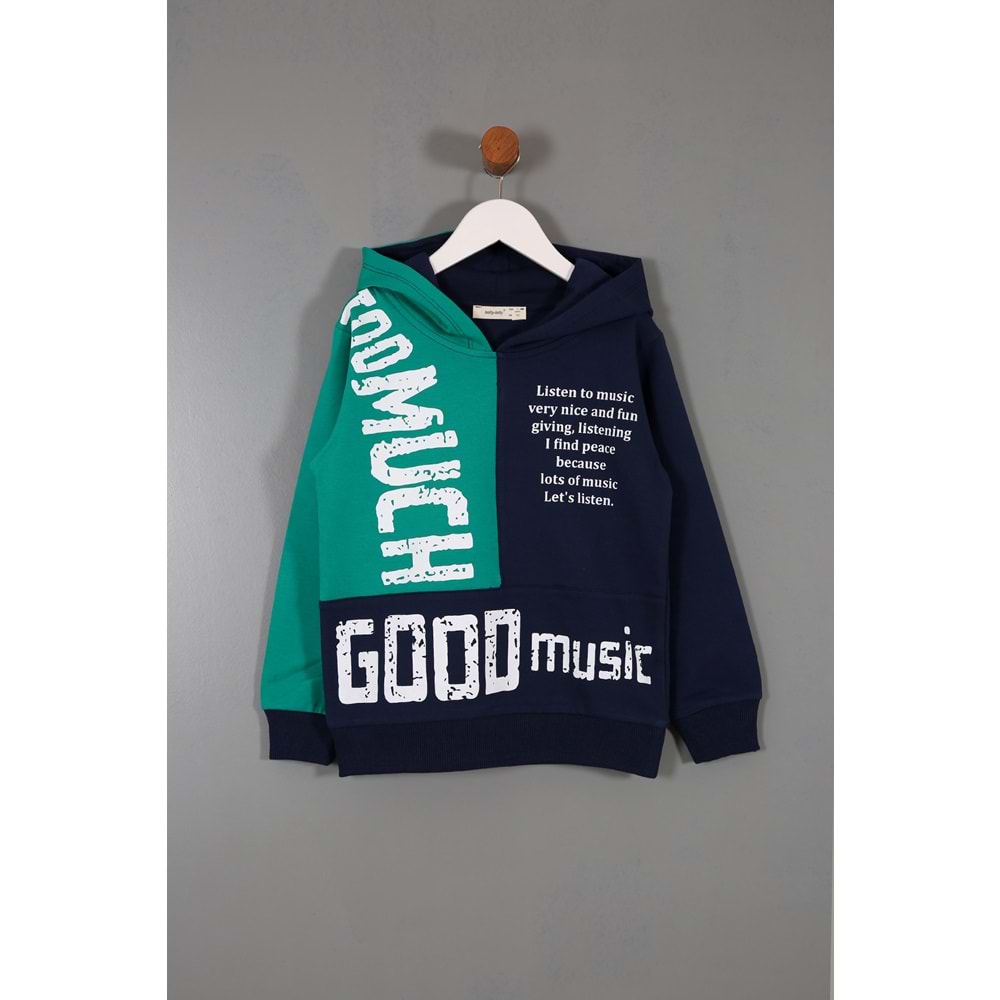 Erkek Çocuk Sweatshirt Good Music Baskılı - Lacivert-Mint Yeşili (110/134)