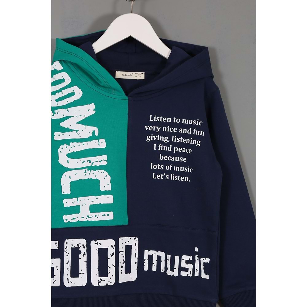 Erkek Çocuk Sweatshirt Good Music Baskılı - Lacivert-Mint Yeşili (110/134)