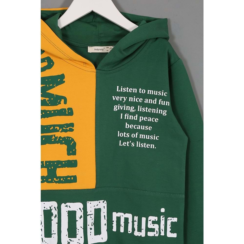 Erkek Çocuk Sweatshirt Good Music Baskılı - Koyu Yeşil (110/134)