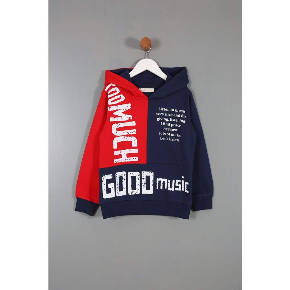 Erkek Çocuk Sweatshirt Good Music Baskılı - Lacivert-Kırmızı (110/134)