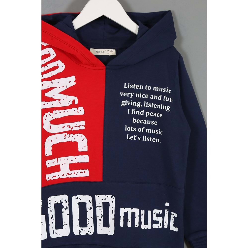 Erkek Çocuk Sweatshirt Good Music Baskılı - Lacivert-Kırmızı (110/134)