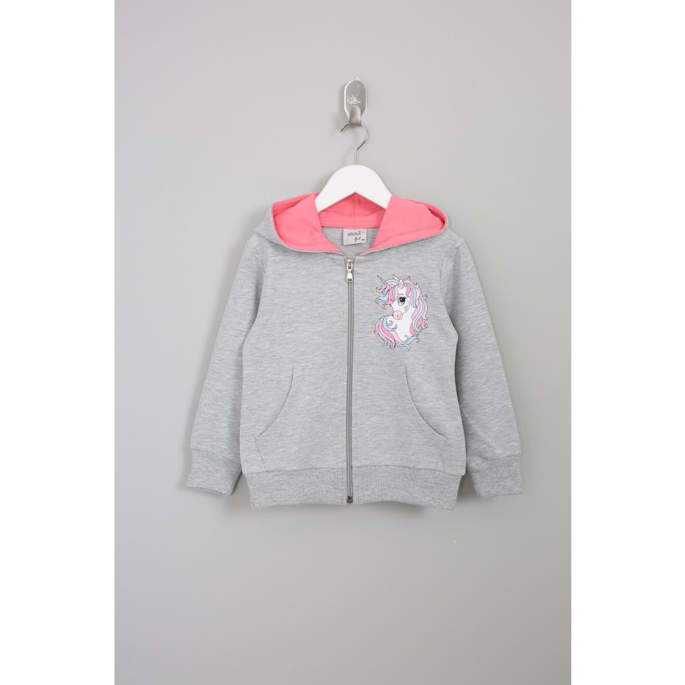 Kız Çocuk Hırka Unicorn Baskılı - Gri (98/122)