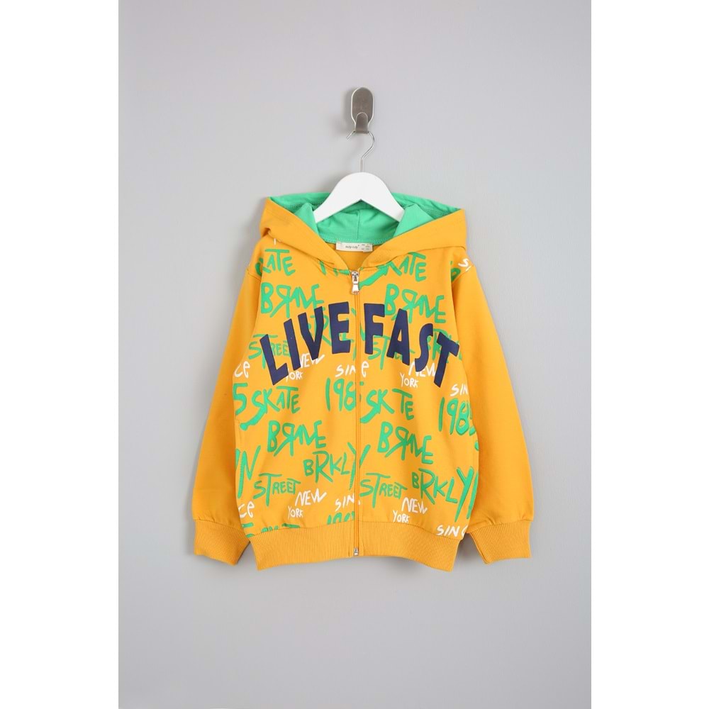 Erkek Çocuk Hırka Live Fast Baskılı - Hardal (110/134)