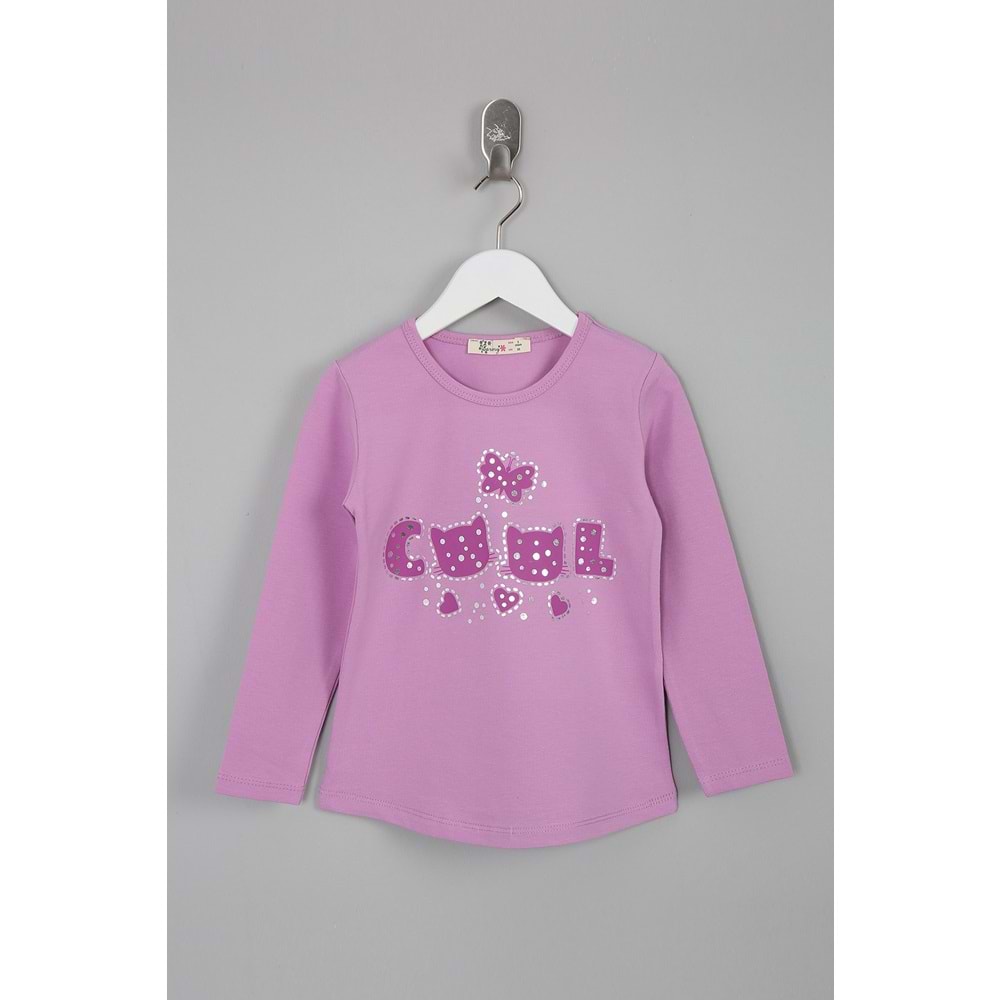 Kız Çocuk Tişört Cool Baskılı - Lila (98/122)