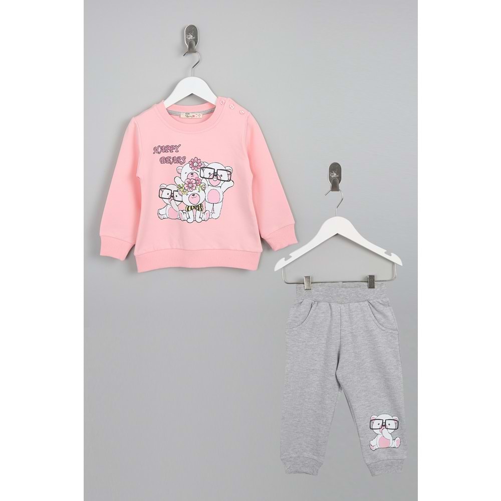 Kız Çocuk Sweat Takım Kutup Ayılar Baskılı - Yavruağzı (86/110)