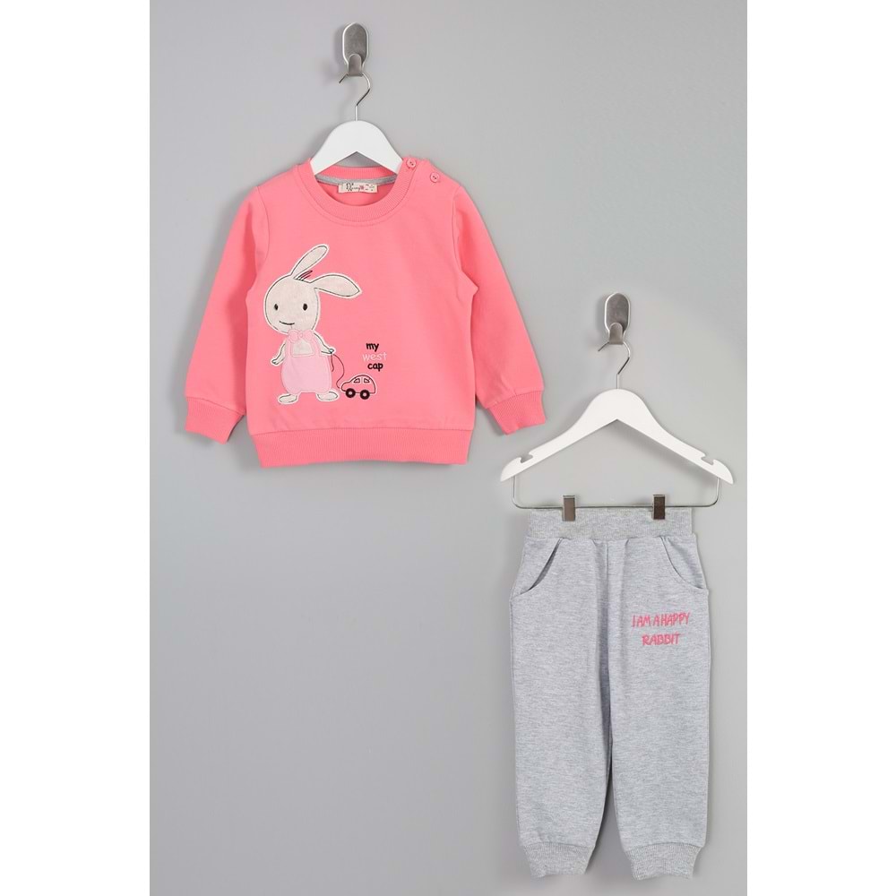Kız Çocuk Sweat Takım Tavşanlı Nakışlı - Şeker Pembe (86/110)