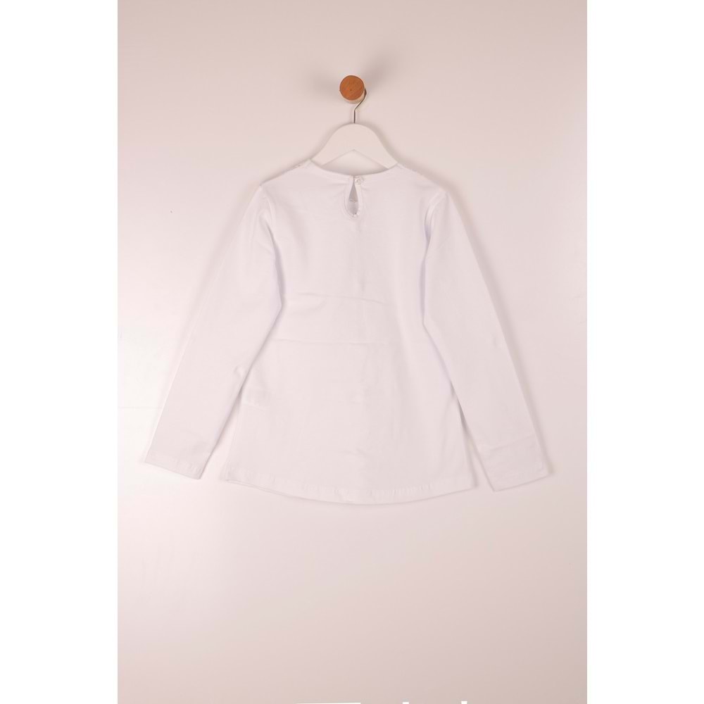 Kız Çocuk Okul Tişört Dantelli Yaka - Beyaz (128/152)