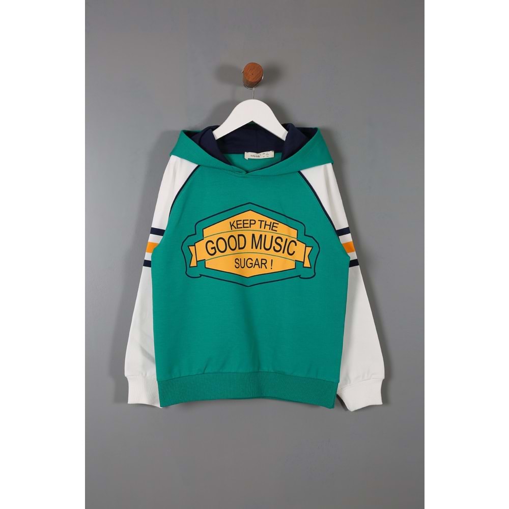 Erkek Çocuk Sweatshirt Good Music Baskılı - Mint Yeşili (116/140)