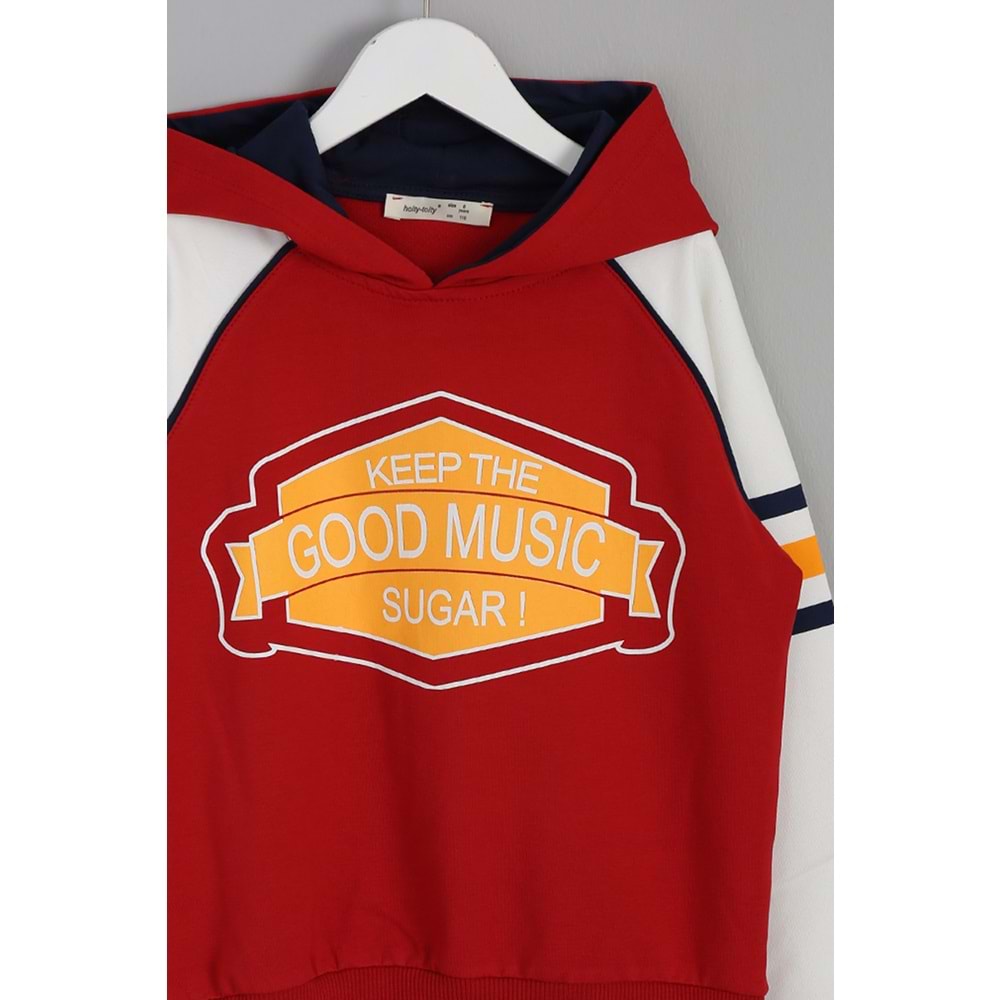 Erkek Çocuk Sweatshirt Good Music Baskılı - Bordo (116/140)