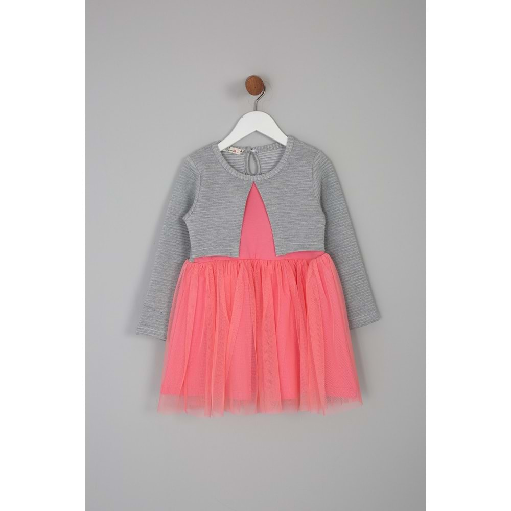 Kız Çocuk Elbise -Gri/Şeker Pembe (98/122)