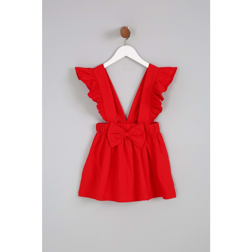 Kız Çocuk Askılı Etek Kurdeleli - Kırmızı (98/122)