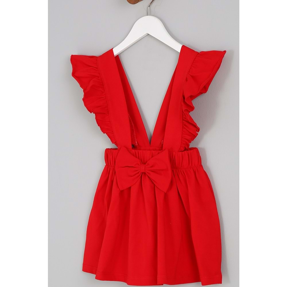 Kız Çocuk Askılı Etek Kurdeleli - Kırmızı (98/122)