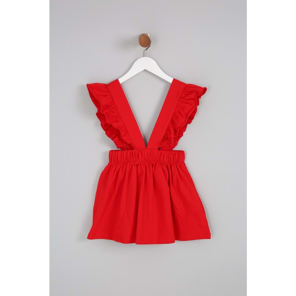 Kız Çocuk Askılı Etek Kurdeleli - Kırmızı (98/122)