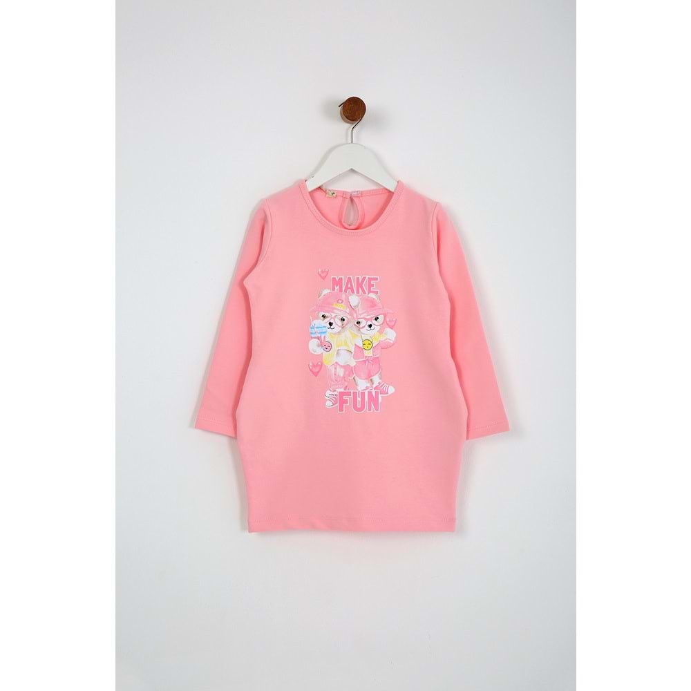 Kız Çocuk Elbise Make Fun Baskılı - Yavruağzı (98/122)