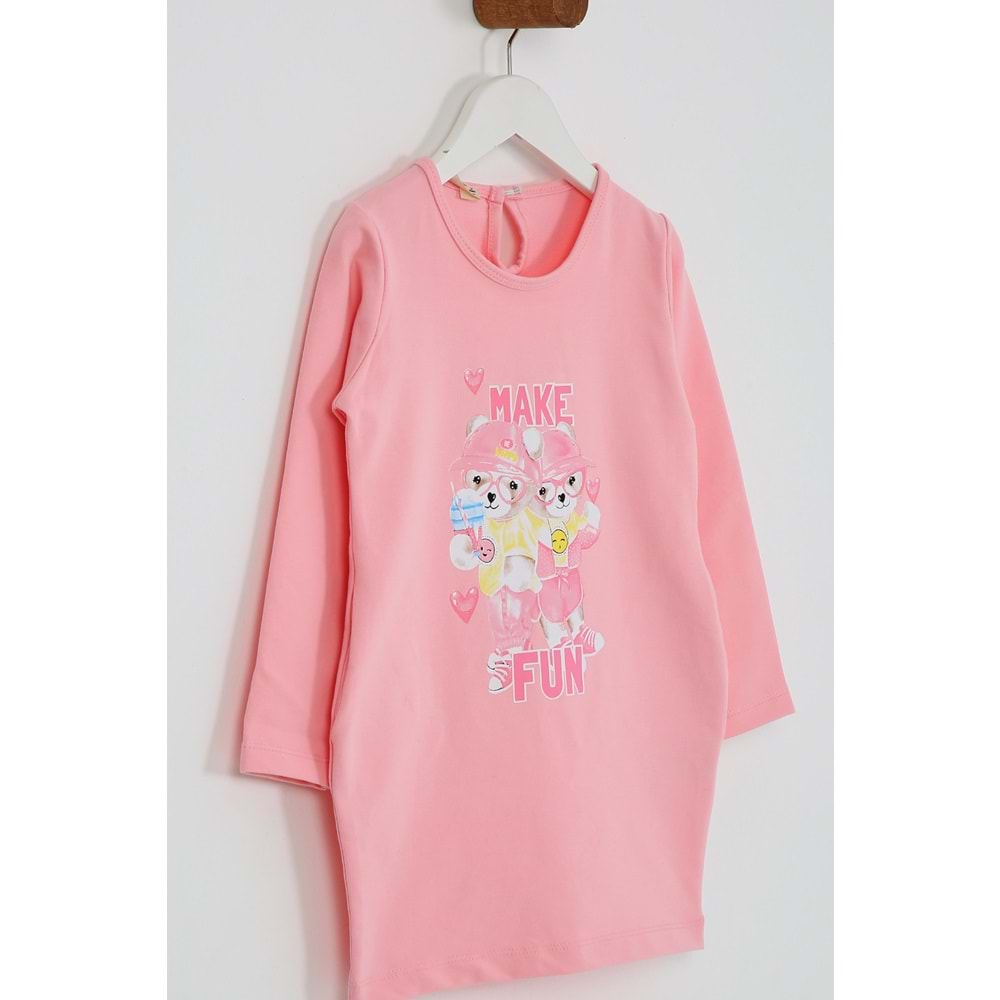 Kız Çocuk Elbise Make Fun Baskılı - Yavruağzı (98/122)