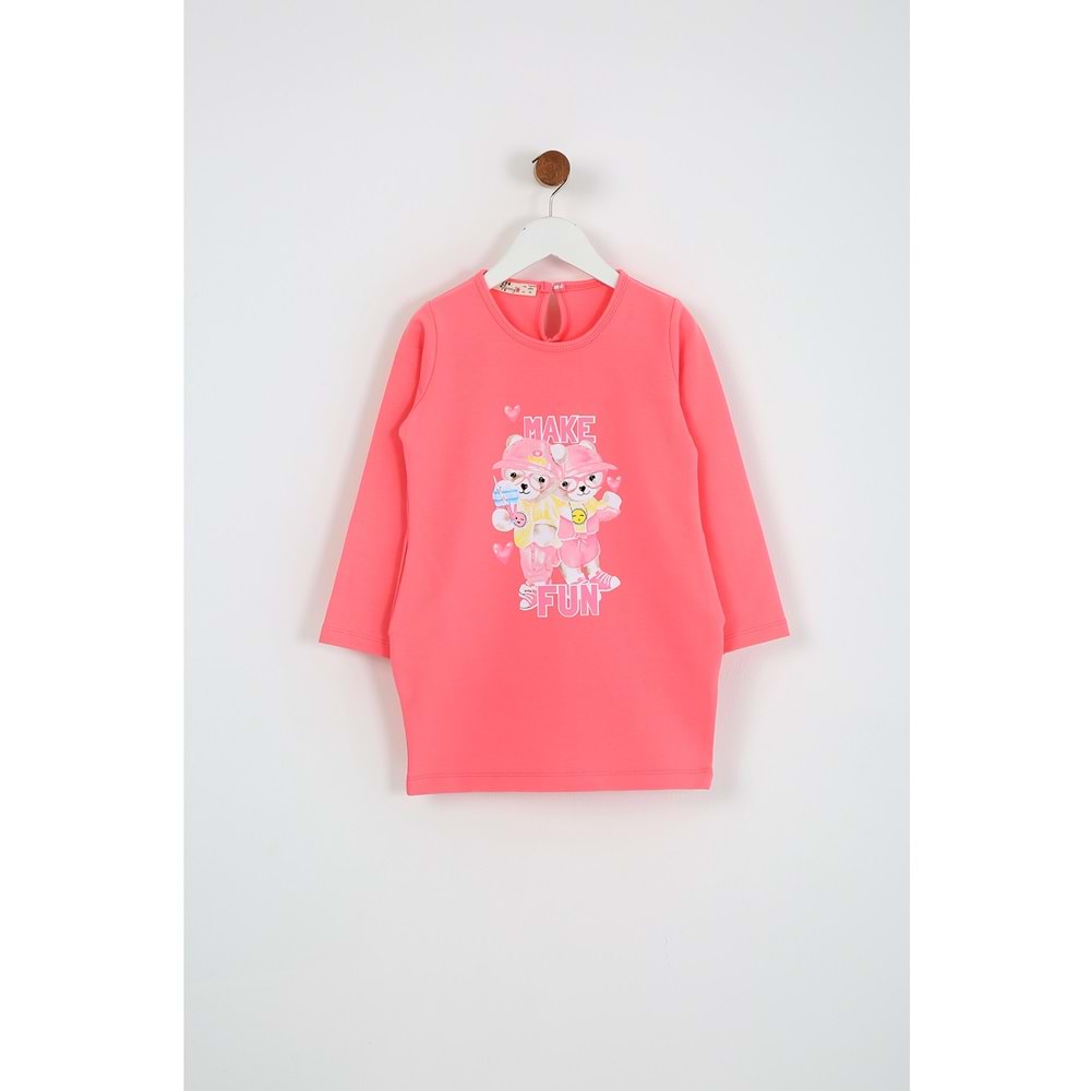 Kız Çocuk Elbise Make Fun Baskılı - Şeker Pembe (98/122)