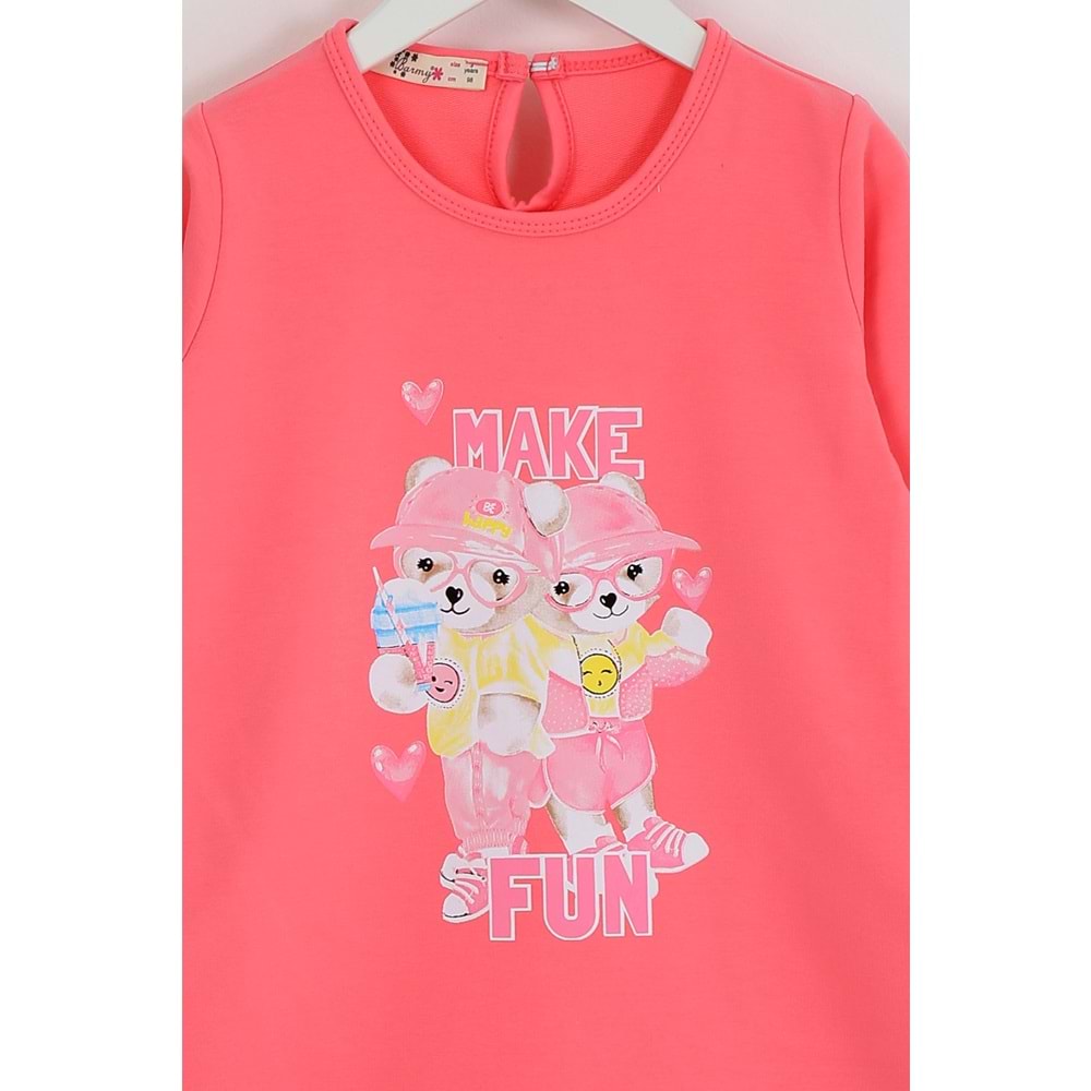 Kız Çocuk Elbise Make Fun Baskılı - Şeker Pembe (98/122)