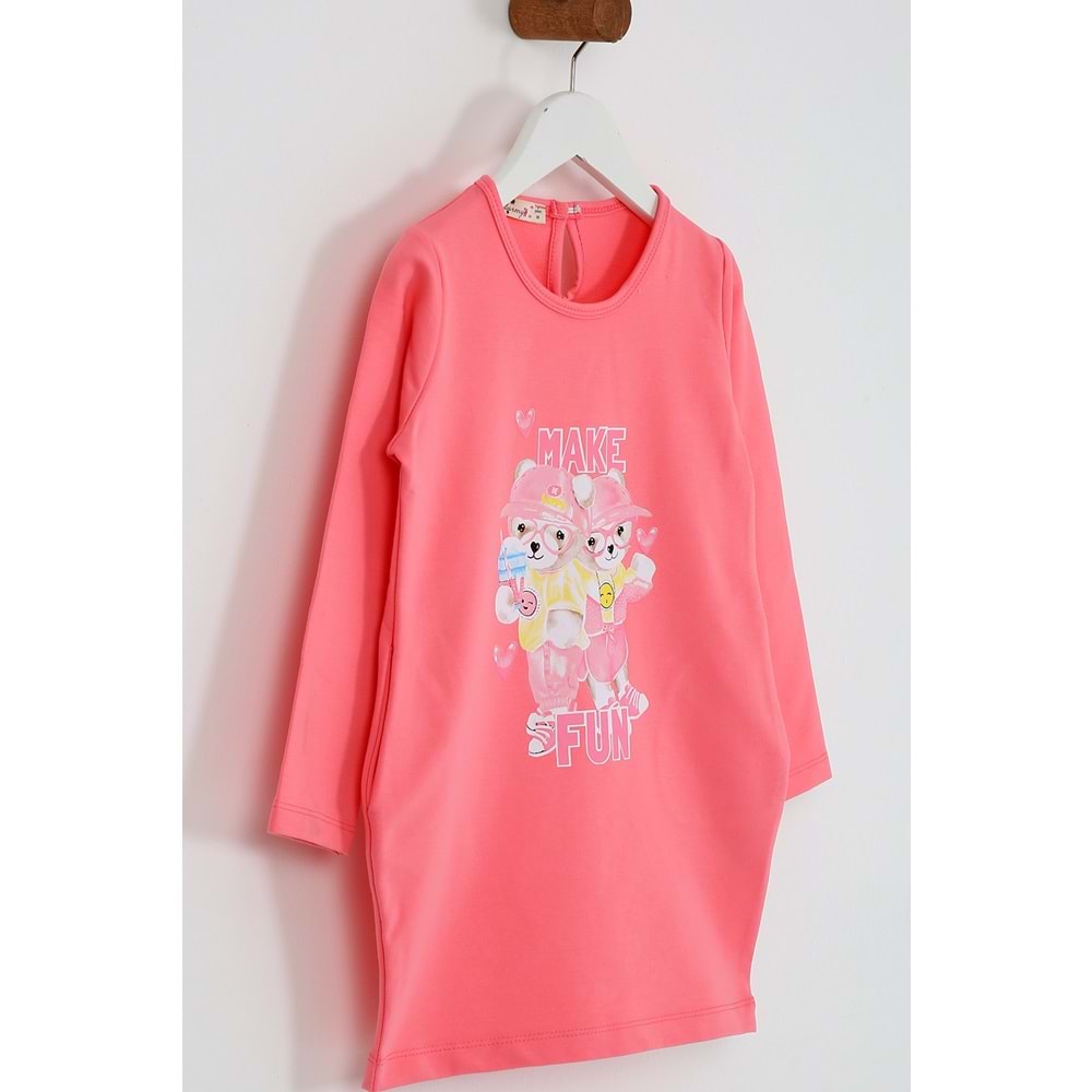 Kız Çocuk Elbise Make Fun Baskılı - Şeker Pembe (98/122)