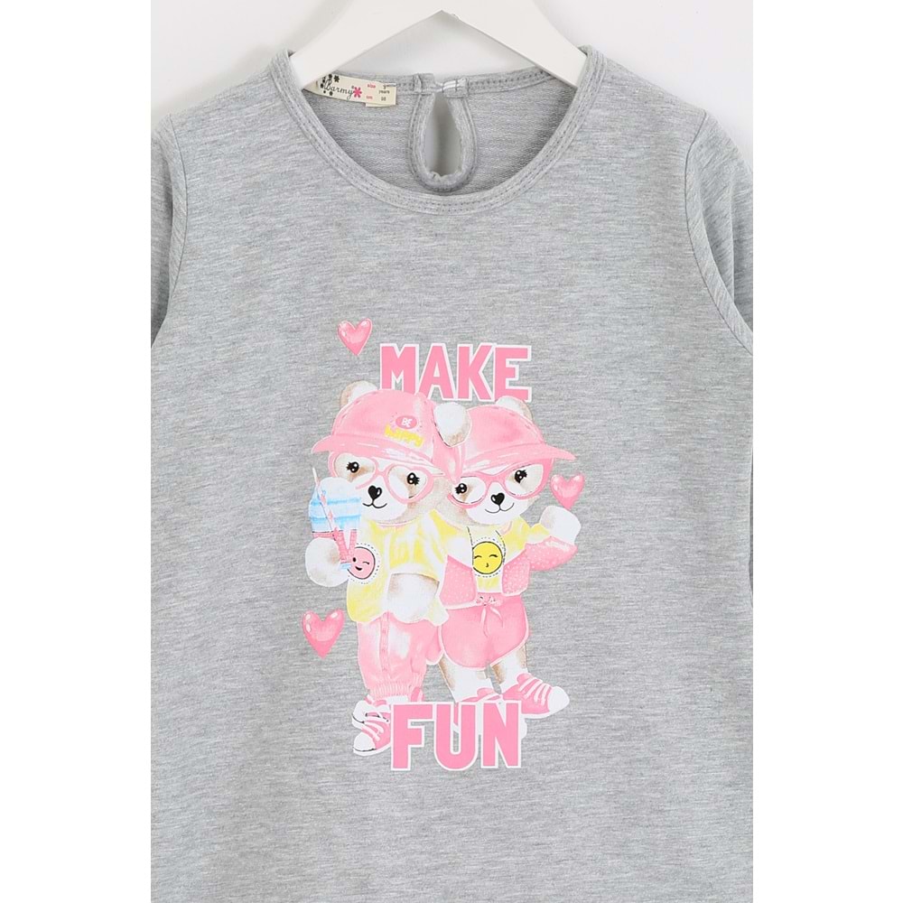 Kız Çocuk Elbise Make Fun Baskılı - Gri (98/122)