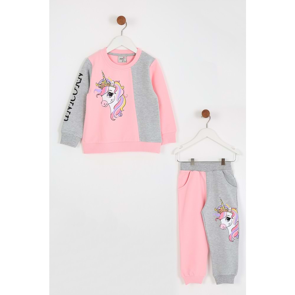 Kız Çocuk Sweat Takım Unicorn Baskılı - Yavruağzı (98/122)