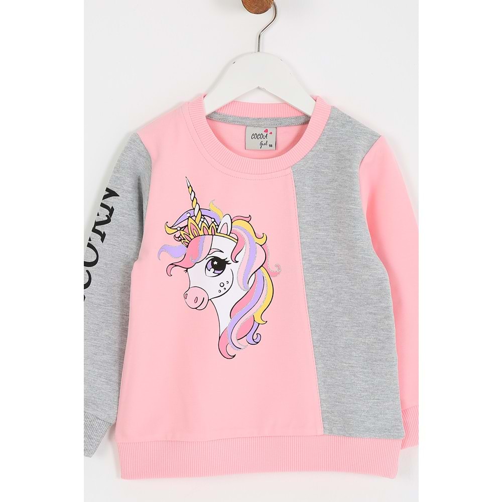 Kız Çocuk Sweat Takım Unicorn Baskılı - Yavruağzı (98/122)