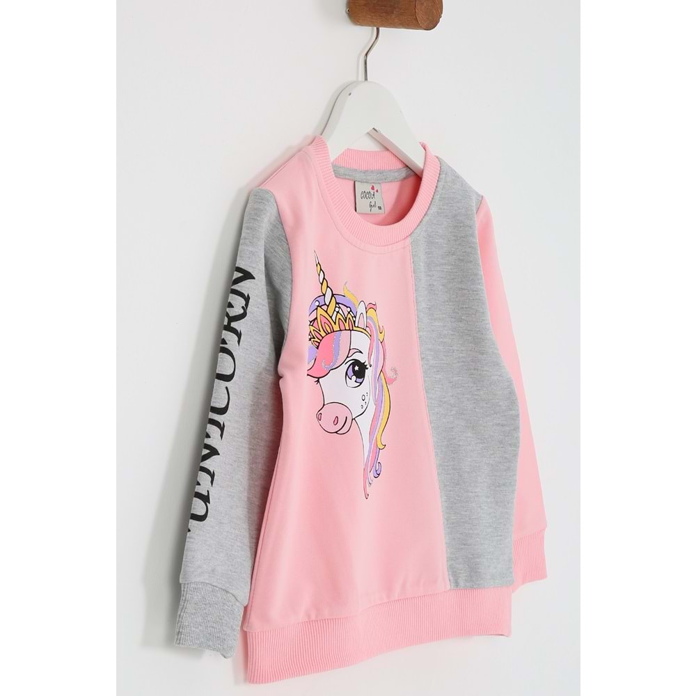 Kız Çocuk Sweat Takım Unicorn Baskılı - Yavruağzı (98/122)