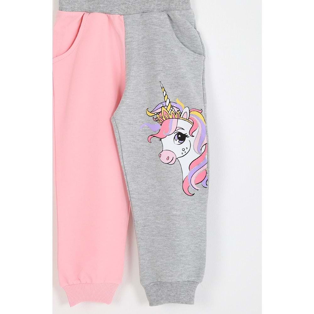 Kız Çocuk Sweat Takım Unicorn Baskılı - Yavruağzı (98/122)