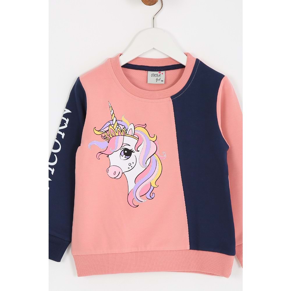 Kız Çocuk Sweat Takım Unicorn Baskılı - Gül Kurusu (98/122)