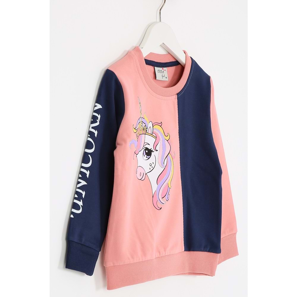 Kız Çocuk Sweat Takım Unicorn Baskılı - Gül Kurusu (98/122)