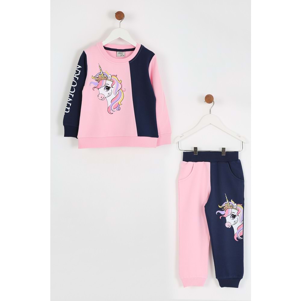 Kız Çocuk Sweat Takım Unicorn Baskılı - Bebe Pembesi (98/122)