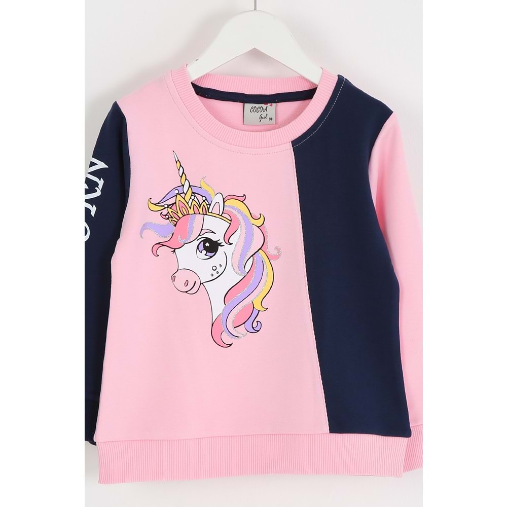 Kız Çocuk Sweat Takım Unicorn Baskılı - Bebe Pembesi (98/122)