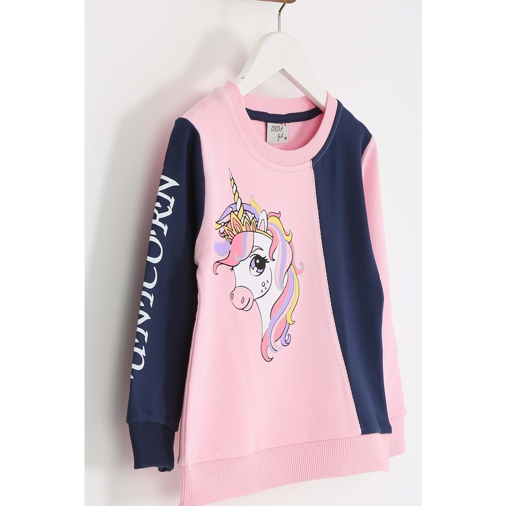 Kız Çocuk Sweat Takım Unicorn Baskılı - Bebe Pembesi (98/122)