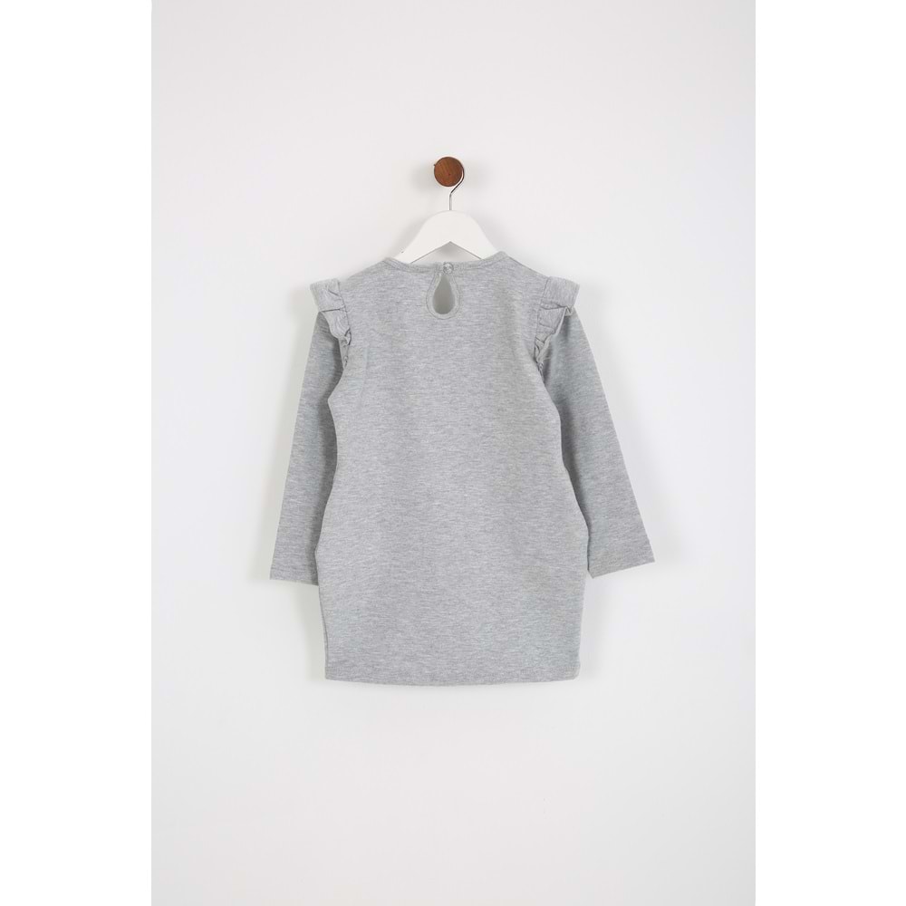 Kız Çocuk Elbise Hello Baskılı - Gri (98/122)