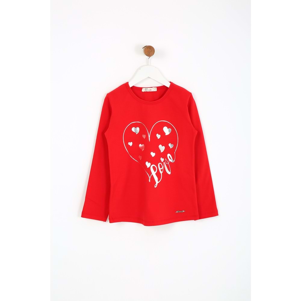 Kız Çocuk Tişört Love Baskılı - Kırmızı (116/140)