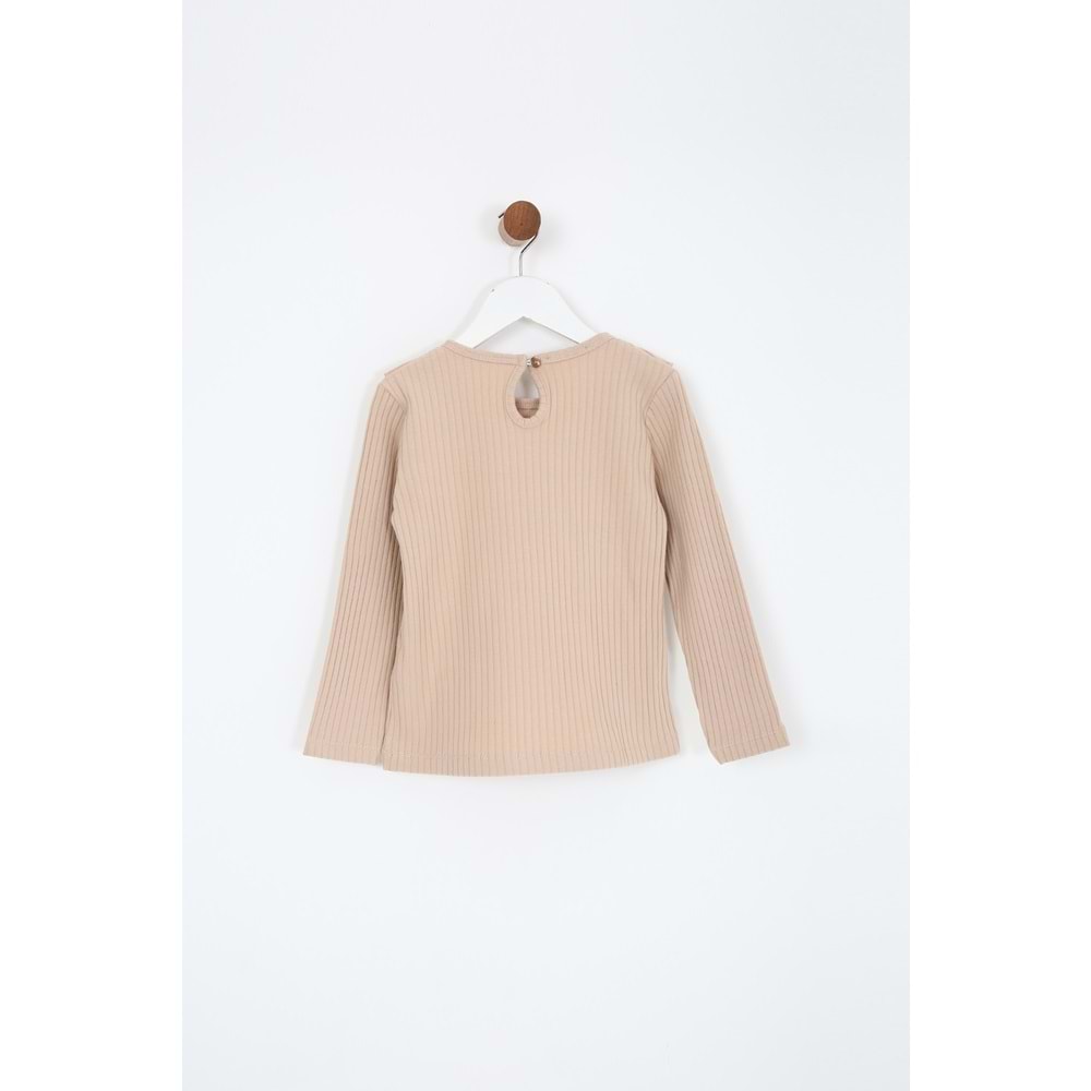 Kız Çocuk Tişört Parçalı Büzgülü - Sütlü Kahve (98/122)