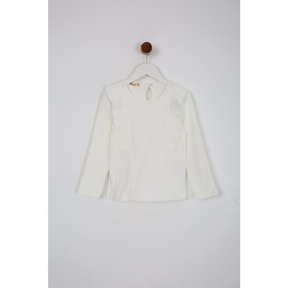 Kız Çocuk Tişört Parçalı Büzgülü - Krem (98/122)