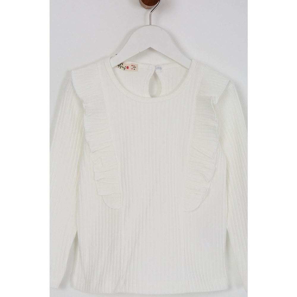 Kız Çocuk Tişört Parçalı Büzgülü - Krem (98/122)