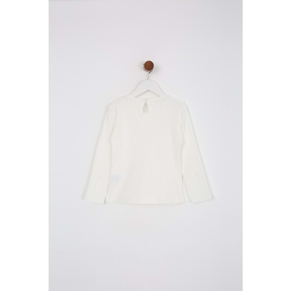 Kız Çocuk Tişört Parçalı Büzgülü - Krem (98/122)