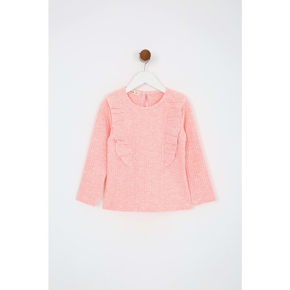 Kız Çocuk Tişört Parçalı Büzgülü - Pembe Melanj (98/122)