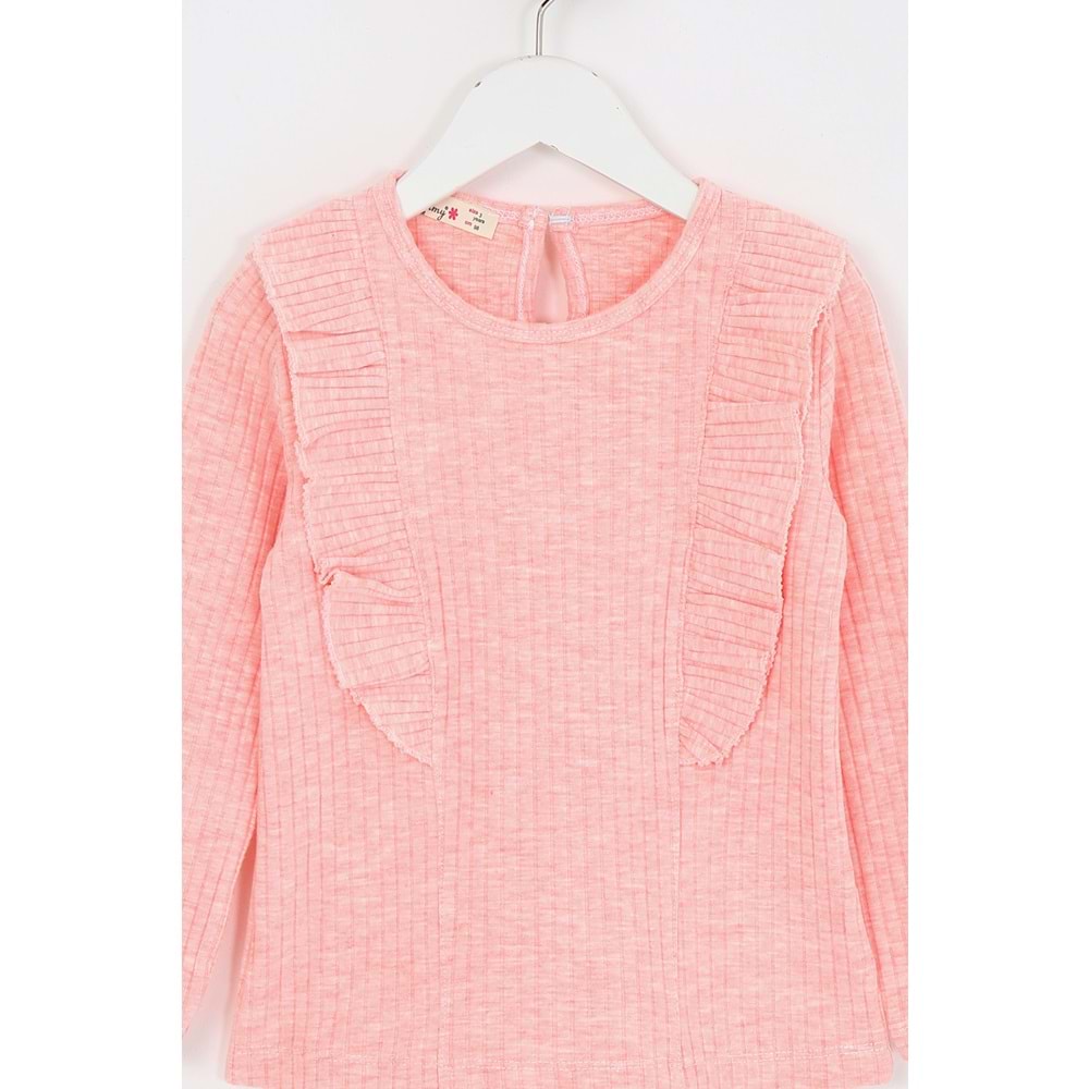 Kız Çocuk Tişört Parçalı Büzgülü - Pembe Melanj (98/122)