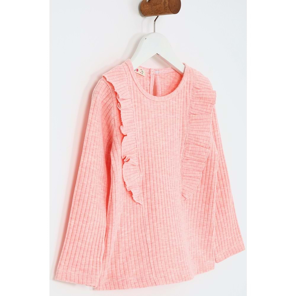 Kız Çocuk Tişört Parçalı Büzgülü - Pembe Melanj (98/122)